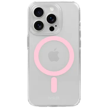 Holdit Silicone  Back Cover Transparent/Pink Magnetic Apple iPhone 15 Pro Max