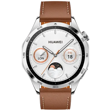 Huawei Watch GT 4 46mm Zilver (Bruine Leren Band)