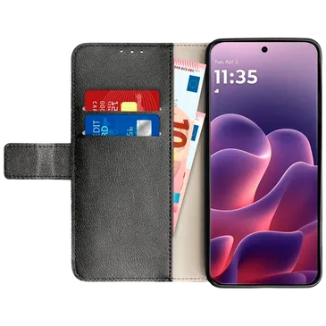 Just in Case PU-Couro Book Capa Preto Motorola Edge 70 Fusion