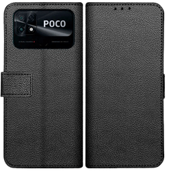 Just in Case Pu-Leather Book Case Black Poco C40