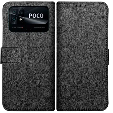 Just in Case Pu-Leather Book Case Black Poco C40