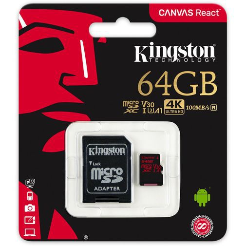 Kingston Canvas React microSDXC 64GB + SD-adapter