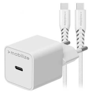 Mobilize USB-C Chargeur Rapide 20W + Cable USB-C-USB-C Blanc 