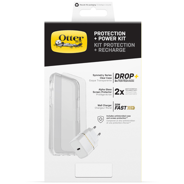 Otterbox Symmetry PC Back Cover Transparent + Tempered Glass Clear Screenprotector + USB-C Fast Charger 20W White Apple iPhone 13