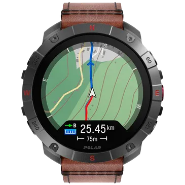 Polar Grit X2 Pro Titan Noir M/L (Bruine Leren Bracelet) + Silicone Horlogeband Noir S-L