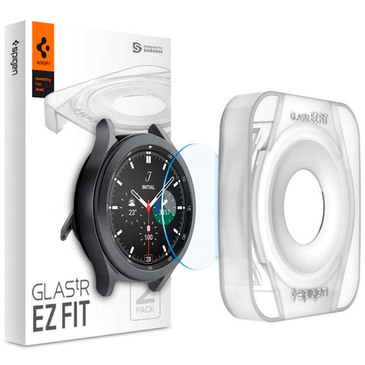 Spigen EZ FIT Tempered Glass Clear Screenprotector With Mounting Frame Samsung Galaxy Watch 4 Classic 46mm Pro 2 pack Belsimpel