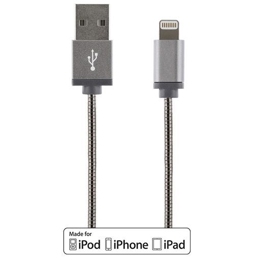 Streetz USB naar Lightning Kabel Metal Braided 1 meter Grey
