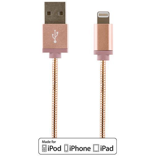 Streetz USB naar Lightning Kabel Metal Braided 1 meter Rose Gold